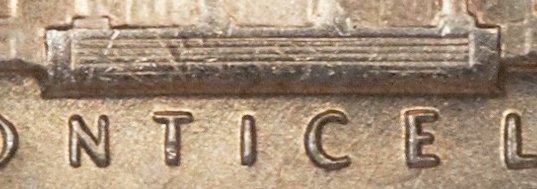 1938 Jefferson nickel reverse macro showing Full Steps designation with all five Monticello steps clearly defined